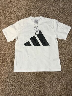 adidas White Short Sleeve Tee with Black Logo